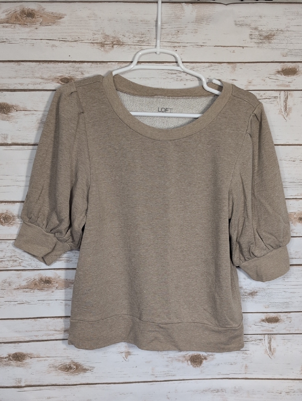 LOFT Beige Puff-Sleeve Sweatshirt Top